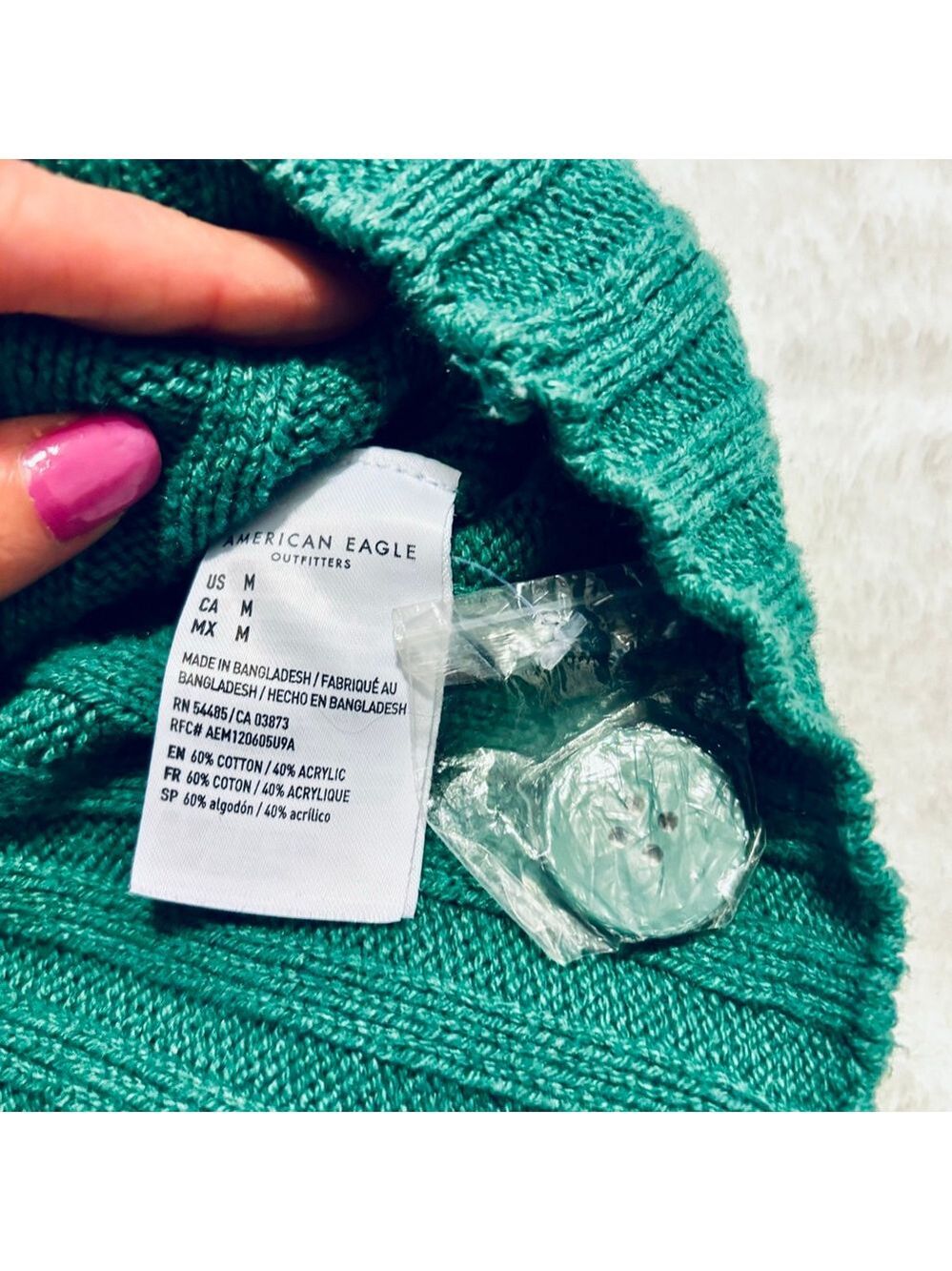American Eagle Green Boxy Ribbed Button Up Cropped Cardigan Sweater M - Picture 10 of 10